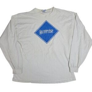 Vintage Hanes Heavyweight Jazzercise Long Sleeve Graphic T-Shirt White Mens XL